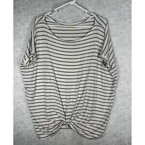 Women's Piko Gray and White Striped Top Size Small Oversized Knot Tie Front